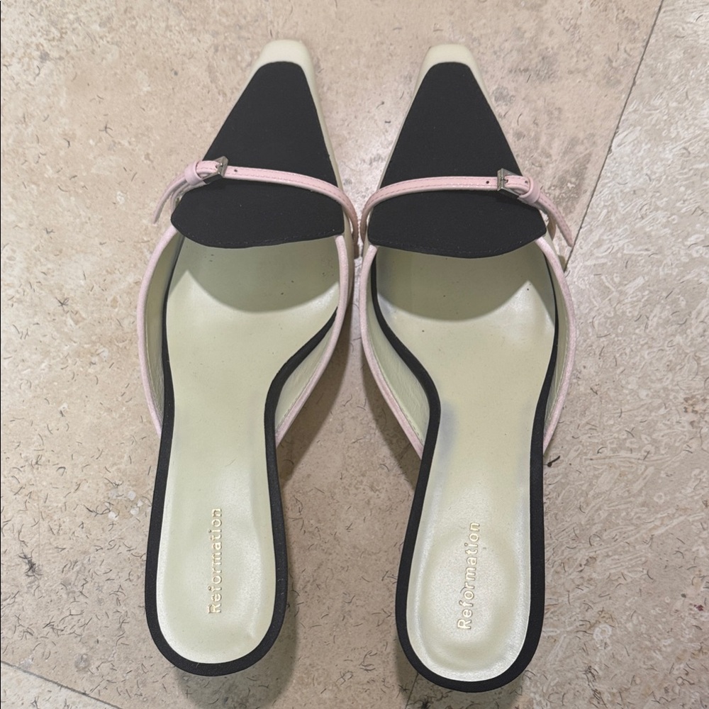 Reformation Black and Pink Strap Mules-worn once size 7